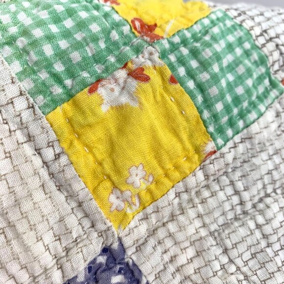 VTG/Antique Handmade Patchwork Quilt Kittens Gingham Checkerboard Blanket Cotton - Picture 4 of 6